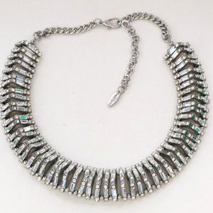 TRACY LYNN Silver Tone Clear Rhinestone Bib Statement Necklace